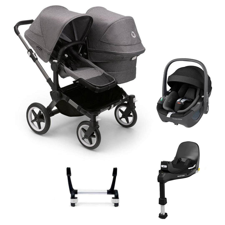 Bugaboo Donkey 5 Duo Pebble 360/360 Pro Travel System - Grey Melange-Travel Systems-Pebble 360 i-Size Car Seat-FamilyFix 360 Pro Base | Natural Baby Shower