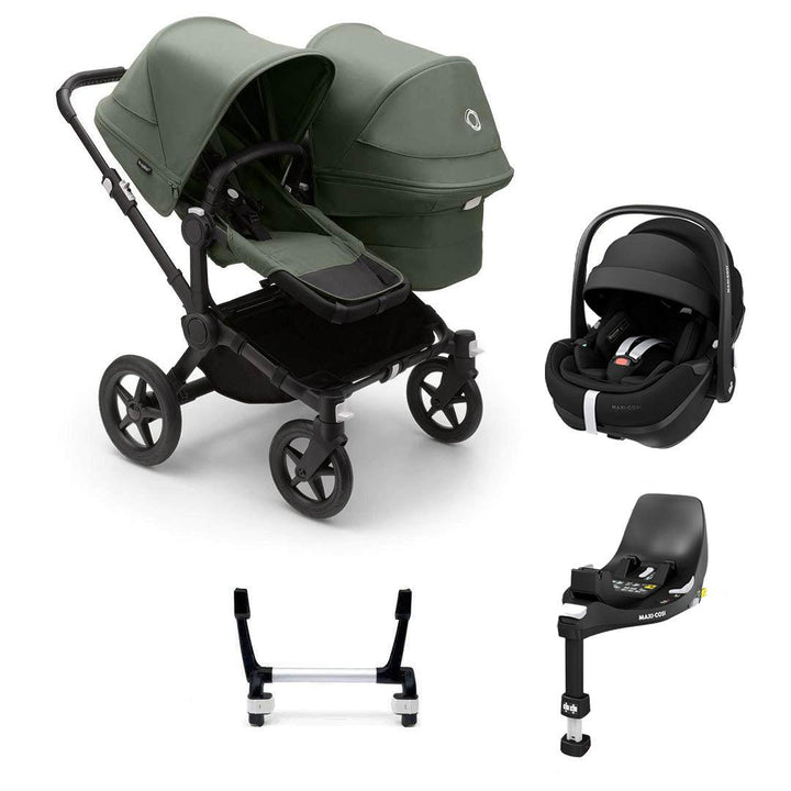 Bugaboo Donkey 5 Duo Pebble 360/360 Pro Travel System - Forest Green-Travel Systems-Pebble 360 Pro Car Seat-FamilyFix 360 Base | Natural Baby Shower