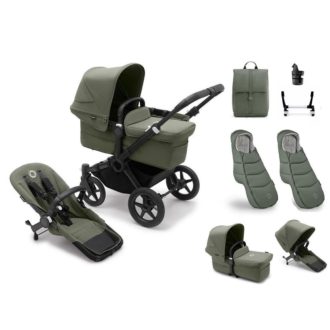Bugaboo Donkey 5 Twin Essential Stroller Bundle-Travel Systems-Forest Green- | Natural Baby Shower