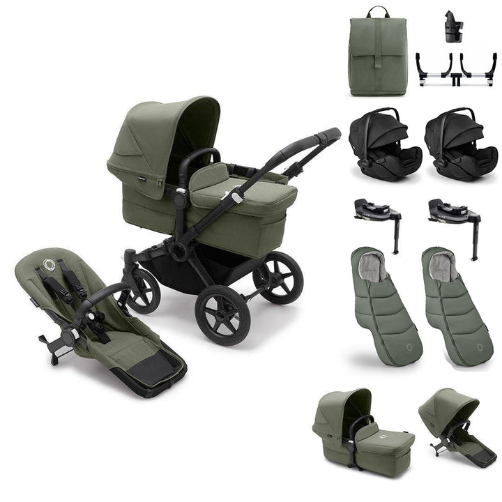 Bugaboo Donkey 5 Twin Ultimate Newborn Bundle-Travel Systems-Forest Green- | Natural Baby Shower