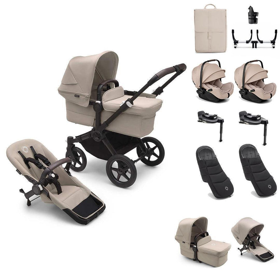 Bugaboo Donkey 5 Twin Ultimate Newborn Bundle-Travel Systems-Desert Taupe- | Natural Baby Shower