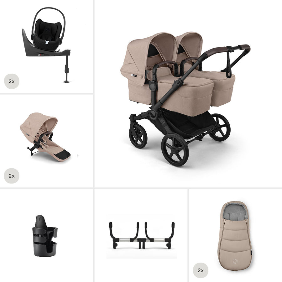 Bugaboo Donkey 6 Twin Ultimate Cloud T Newborn Bundle-Travel Systems-Desert Taupe- | Natural Baby Shower
