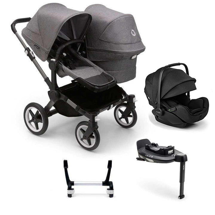 Bugaboo Donkey 5 Duo Complete + Otter Travel System-Travel Systems-Grey Melange-1x Base | Natural Baby Shower