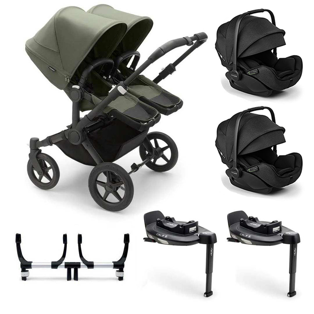 Bugaboo Donkey 5 Twin Complete + Otter Travel System-Travel Systems-Forest Green-2x Base | Natural Baby Shower