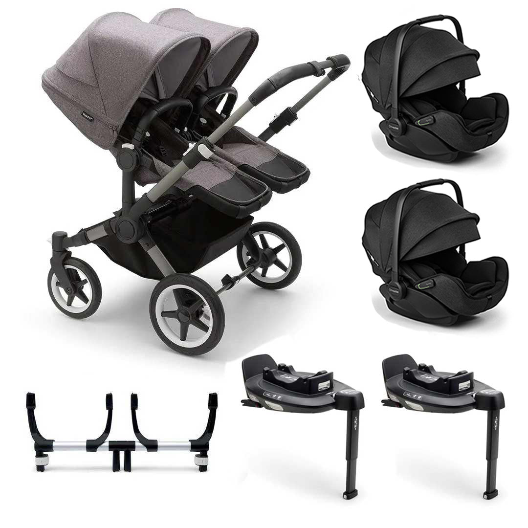 Bugaboo Donkey 5 Twin Complete + Otter Travel System-Travel Systems-Grey Melange-2x Base | Natural Baby Shower