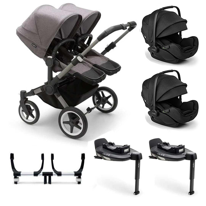 Bugaboo Donkey 5 Twin Complete + Otter Travel System-Travel Systems-Grey Melange-2x Base | Natural Baby Shower