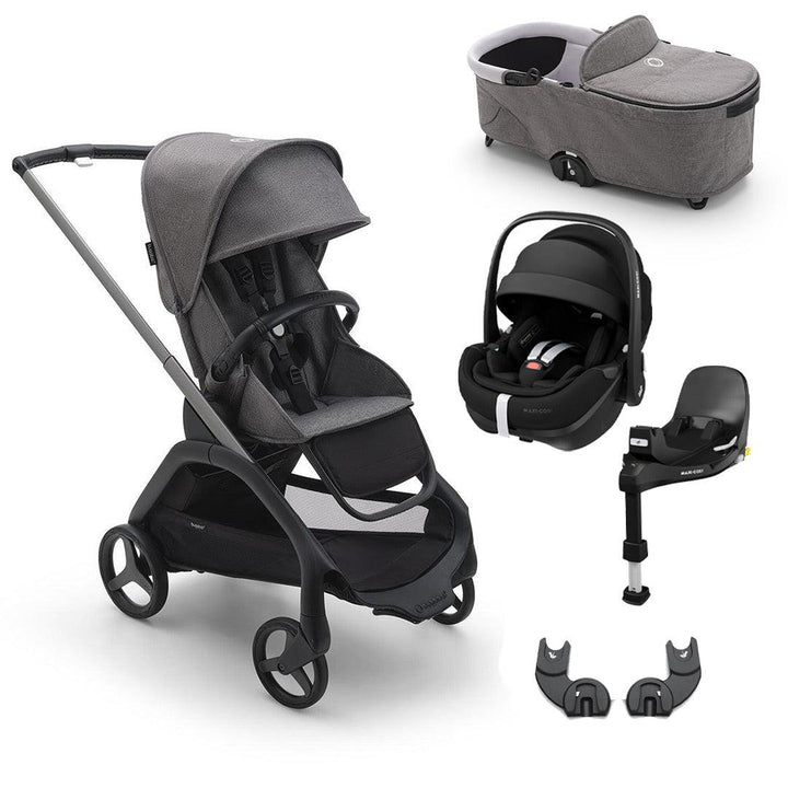 Bugaboo Dragonfly + Pebble 360/360 Pro Travel System - Grey Melange-Travel Systems-Pebble Pro Car Seat-With Carrycot | Natural Baby Shower