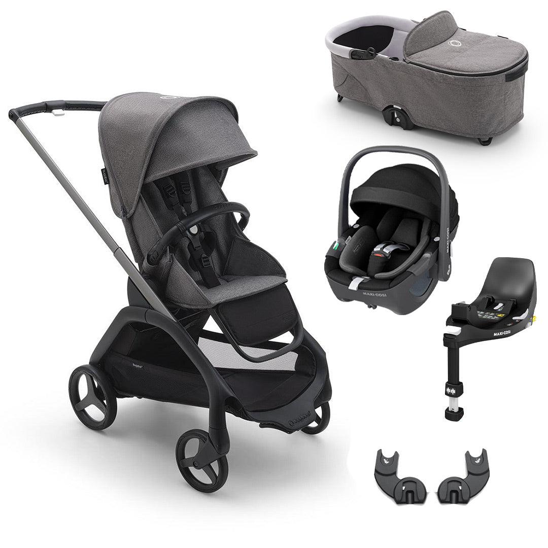 Bugaboo Dragonfly + Pebble 360/360 Pro Travel System - Grey Melange-Travel Systems-Pebble 360 Car Seat-With Carrycot | Natural Baby Shower