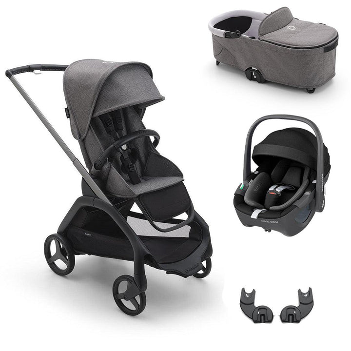 Bugaboo Dragonfly + Pebble 360/360 Pro Travel System - Grey Melange-Travel Systems-Pebble 360 Car Seat-With Carrycot | Natural Baby Shower