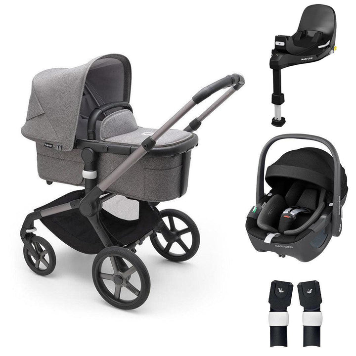 Bugaboo Fox 5 Complete Pushchair + Pebble 360/360 Pro Travel System - Grey Melange-Travel Systems-Pebble 360 i-Size Car Seat-Familyfix 360 Pro Base | Natural Baby Shower
