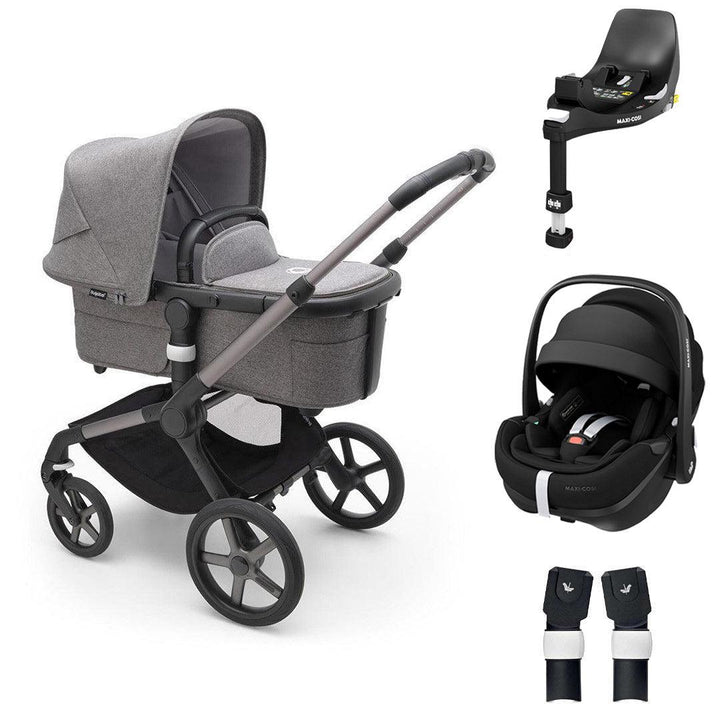 Bugaboo Fox 5 Complete Pushchair + Pebble 360/360 Pro Travel System - Grey Melange-Travel Systems-Pebble 360 Pro Car Seat-Pebble 360 Base | Natural Baby Shower
