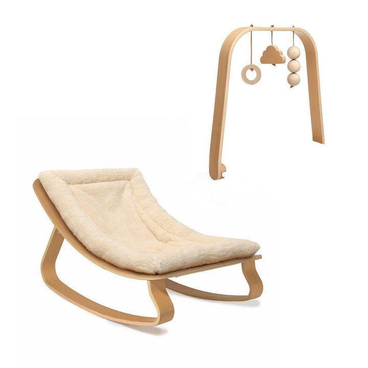 Charlie Crane LEVO Baby Rocker - Beech + Teddy Fur Milk-Rockers-Teddy Fur Milk-Beech | Natural Baby Shower