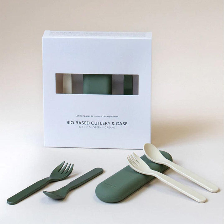 Citron 2 Piece Cutlery Set With Silicone Case - green-Cutlery-Dino- | Natural Baby Shower