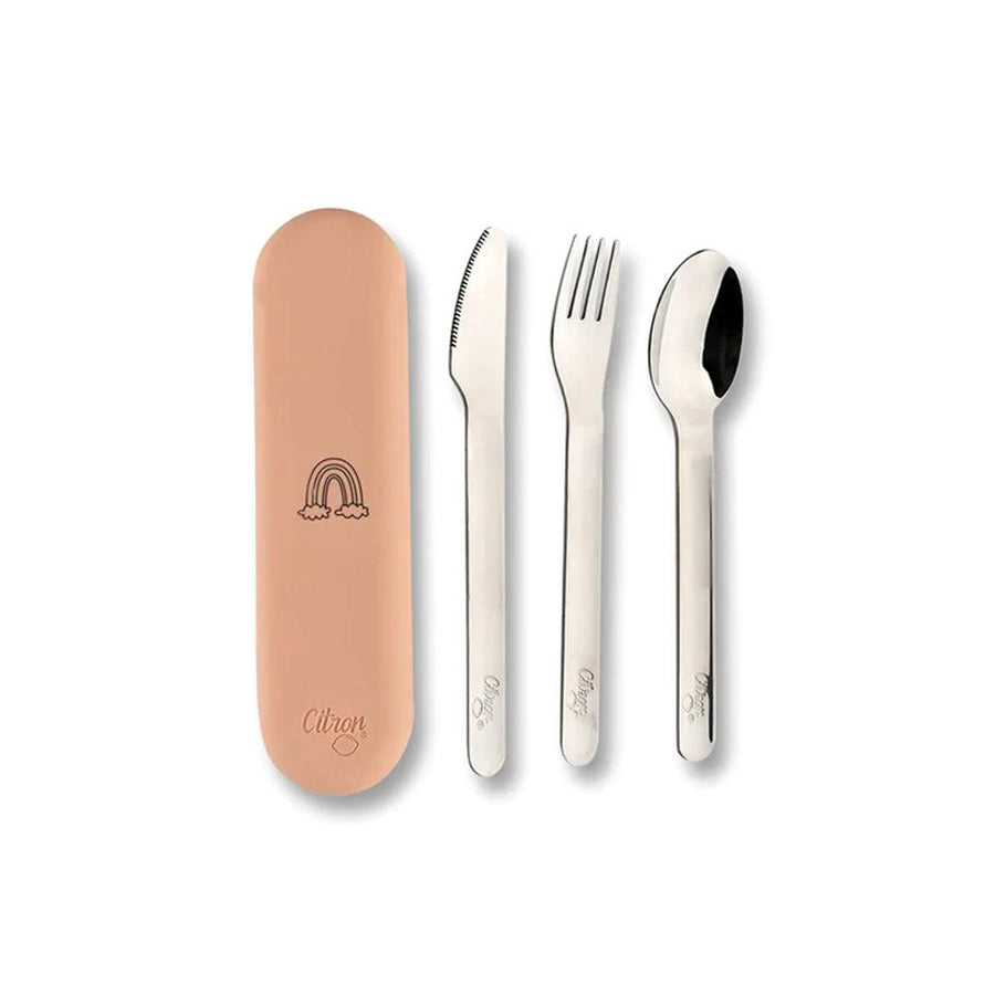 Citron 3 Piece Cutlery Set With Silicone Case - Blush Pink-Cutlery-Blush Pink- | Natural Baby Shower