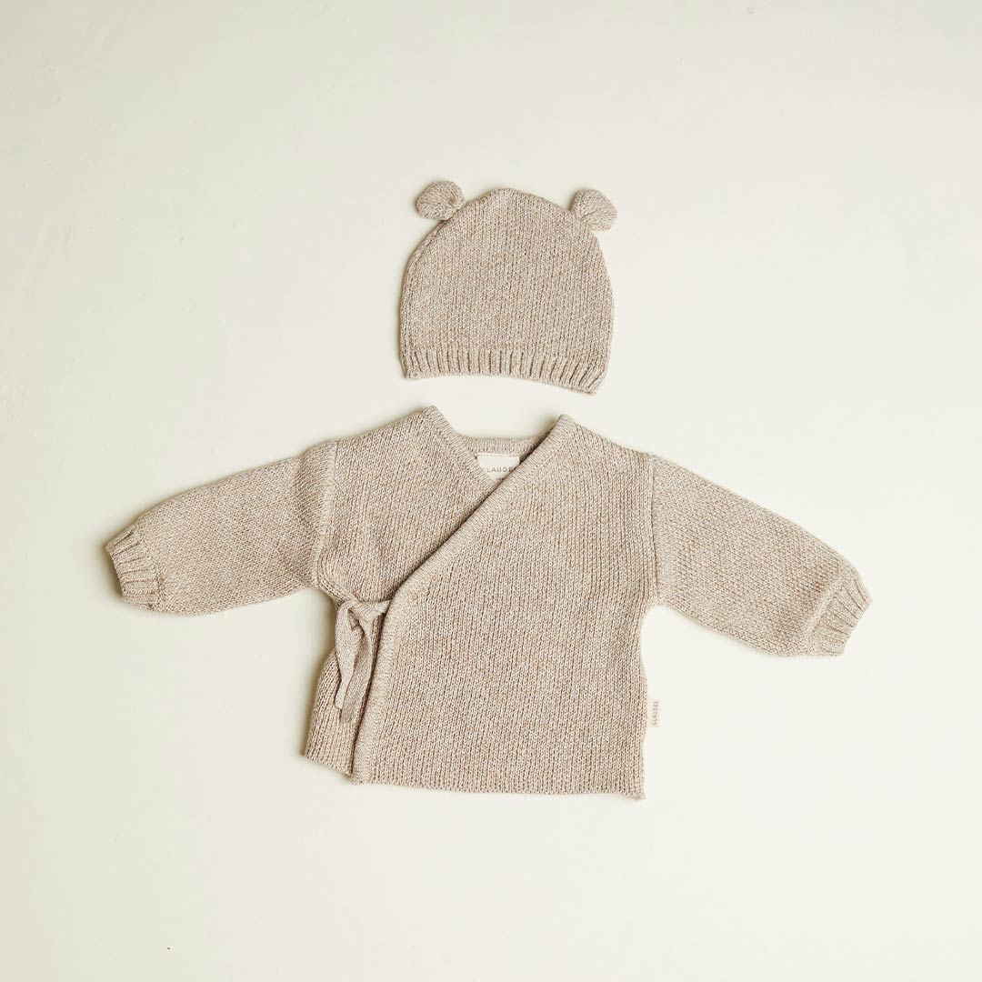 Claude & Co Hampton Oat Wrap Cardigan with Hat - Neutral-Cardigans-Neutral-0-3M | Natural Baby Shower