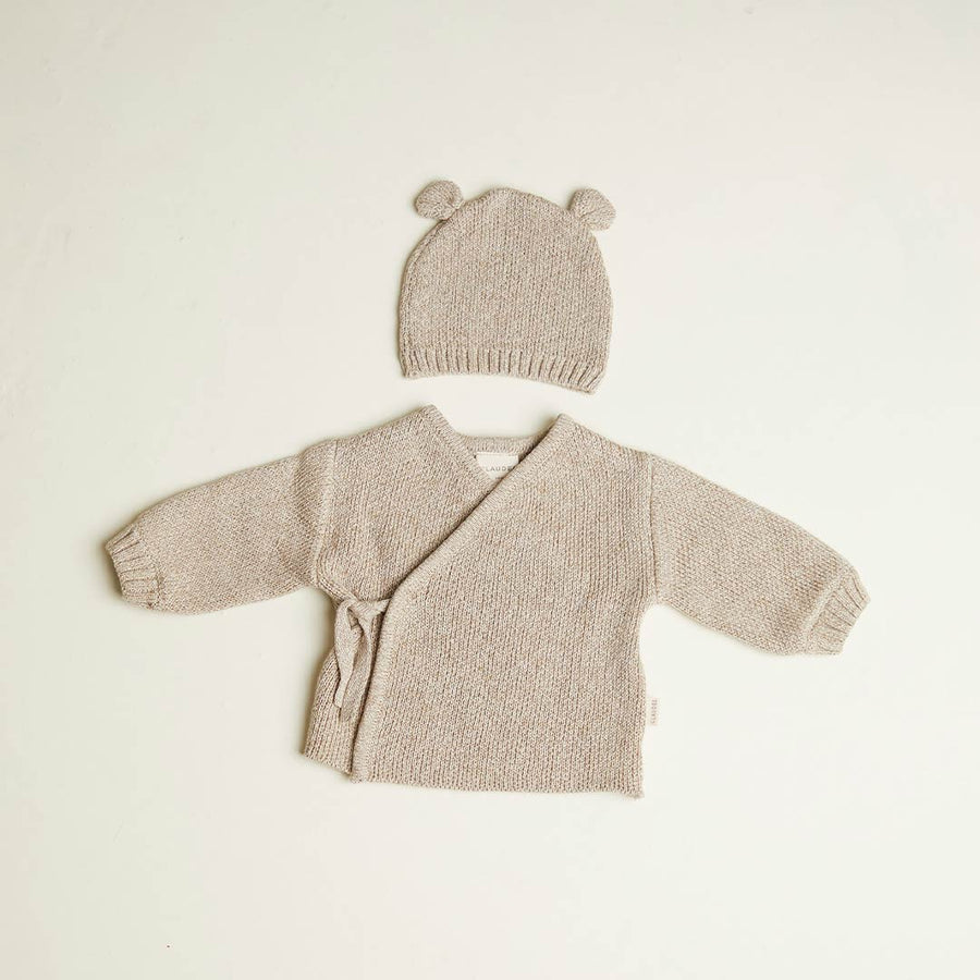Claude & Co Hampton Oat Wrap Cardigan with Hat - Neutral-Cardigans-Neutral-0-3M | Natural Baby Shower