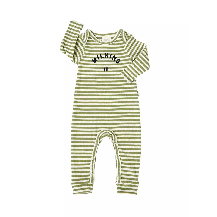 Claude & Co Stripe Onesie - Sage-Bodysuits-Sage-Newborn | Natural Baby Shower