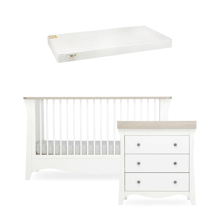 CuddleCo Clara 2 Piece Set 3-Drawer Dresser + Cot Bed  - White/Ash