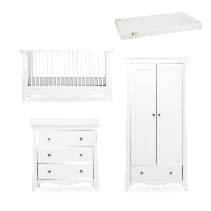 CuddleCo Clara 3 Piece Set 3-Drawer Dresser Cot Bed + Wardrobe - White-Nursery Sets-White-First Gold Anti Allergy Foam Cot Bed Mattress | Natural Baby Shower