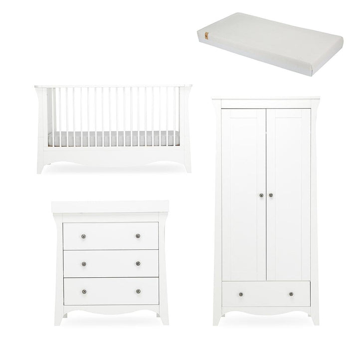 CuddleCo Clara 3 Piece Set 3-Drawer Dresser Cot Bed + Wardrobe - White-Nursery Sets-White-Harmony Hypo Allergenic Bamboo Sprung Cot Bed Mattress | Natural Baby Shower