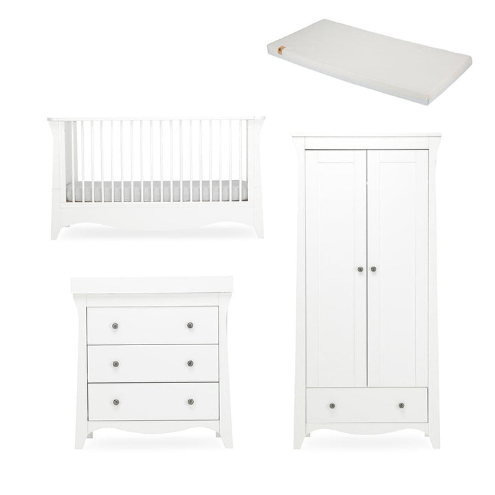 CuddleCo Clara 3 Piece Set 3-Drawer Dresser Cot Bed + Wardrobe - White-Nursery Sets-White-Lullaby Hypo Allergenic Bamboo Foam Cot Bed Mattress | Natural Baby Shower