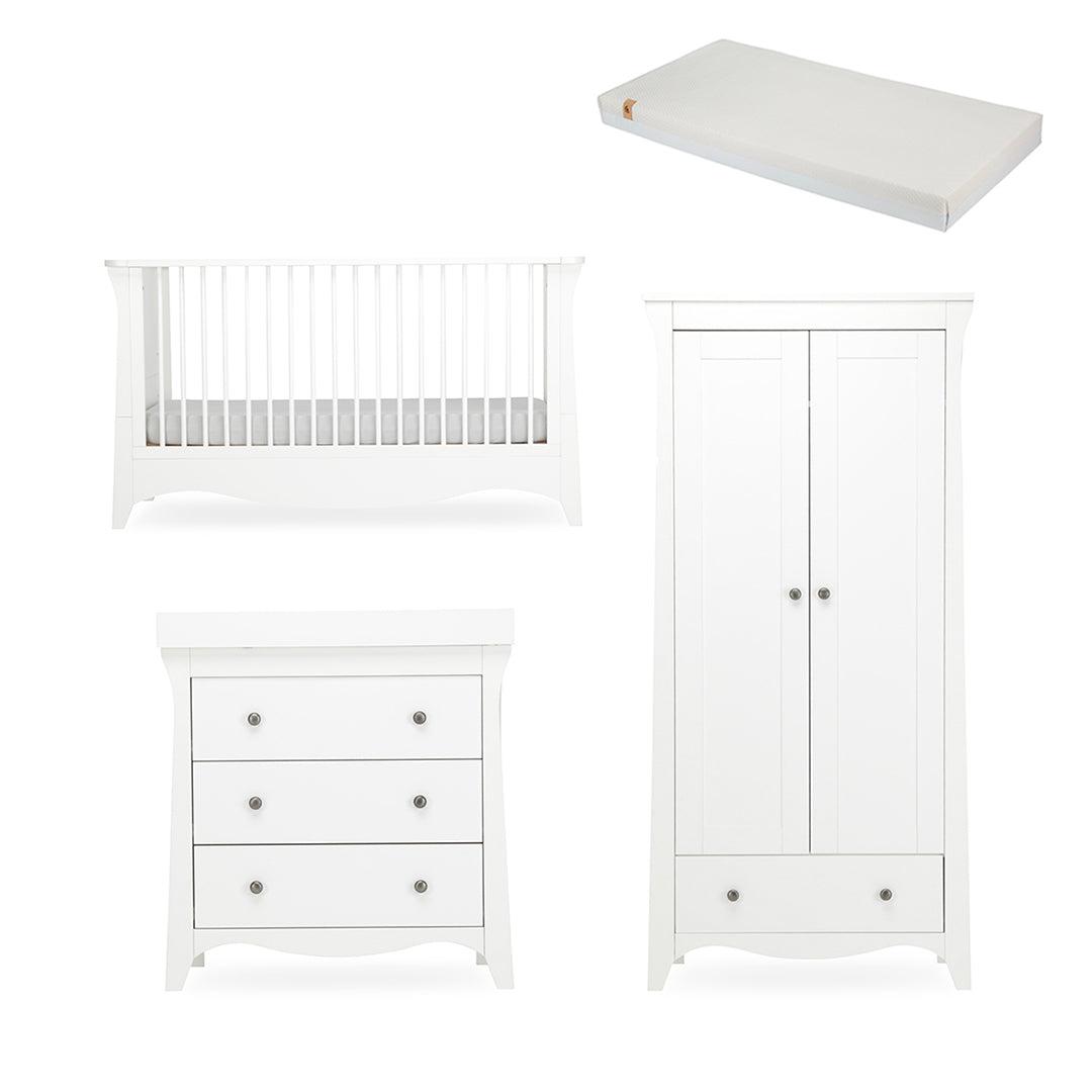 CuddleCo Clara 3 Piece Set 3-Drawer Dresser Cot Bed + Wardrobe - White-Nursery Sets-White-Signature Hypo Allergenic Bamboo Pocket Sprung Cot Bed Mattress | Natural Baby Shower