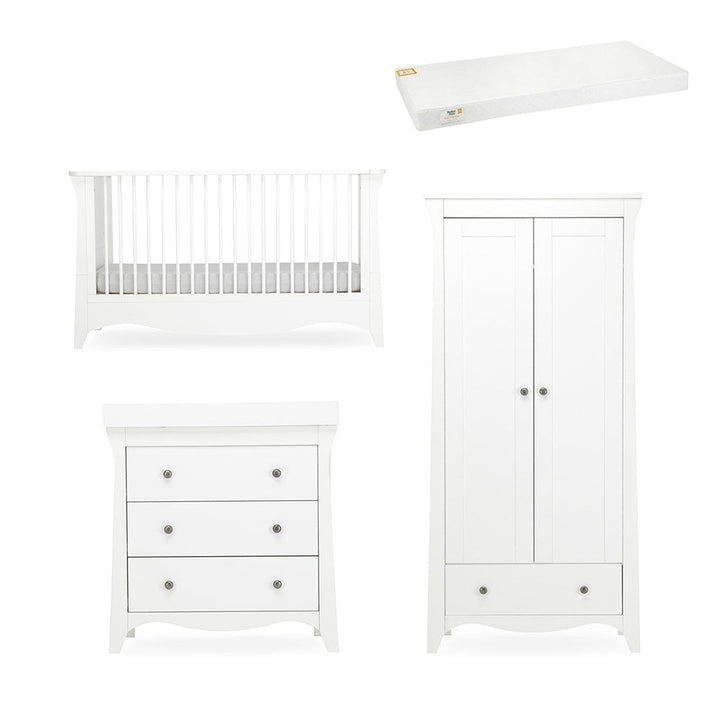 CuddleCo Clara 3 Piece Set 3-Drawer Dresser Cot Bed + Wardrobe - White-Nursery Sets-White-Pure Gold Anti Allergy Coir Pocket Sprung Cot Bed Mattress | Natural Baby Shower