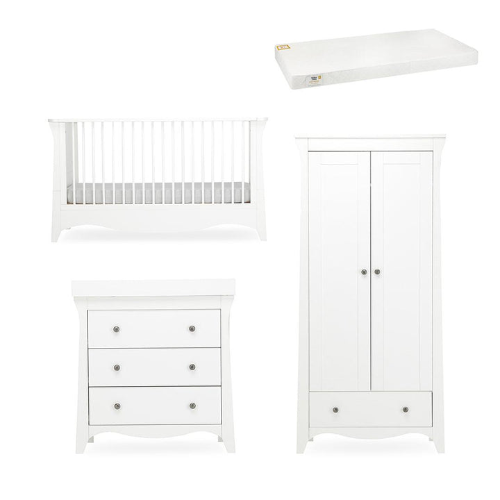 CuddleCo Clara 3 Piece Set 3-Drawer Dresser Cot Bed + Wardrobe - White-Nursery Sets-White-White Gold Anti Allergy Pocket Sprung Cot Bed Mattress | Natural Baby Shower