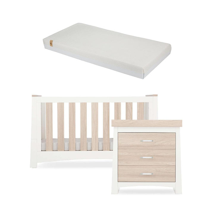 CuddleCo Ada 2 Piece Set 3-Drawer Dresser Cot Bed - White/Ash-Nursery Sets-White/Ash-Harmony Hypo Allergenic Bamboo Sprung Cot Bed Mattress | Natural Baby Shower