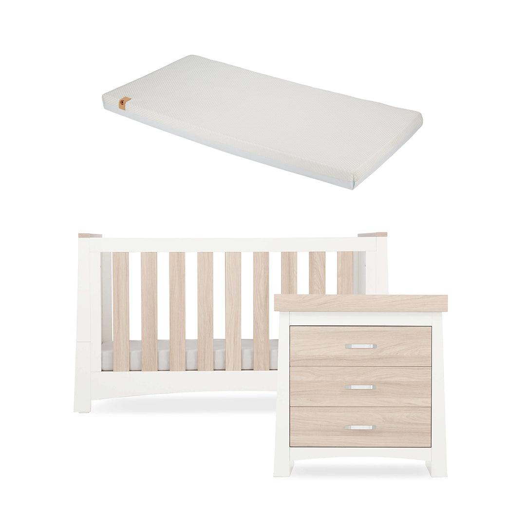 CuddleCo Ada 2 Piece Set 3-Drawer Dresser Cot Bed - White/Ash-Nursery Sets-White/Ash-Lullaby Hypo Allergenic Bamboo Foam Cot Bed Mattress | Natural Baby Shower