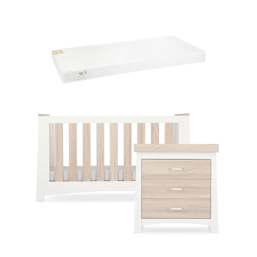 CuddleCo Ada 2 Piece Set 3-Drawer Dresser Cot Bed - White/Ash-Nursery Sets-White/Ash-Pure Gold Anti Allergy Coir Pocket Sprung Cot Bed Mattress | Natural Baby Shower
