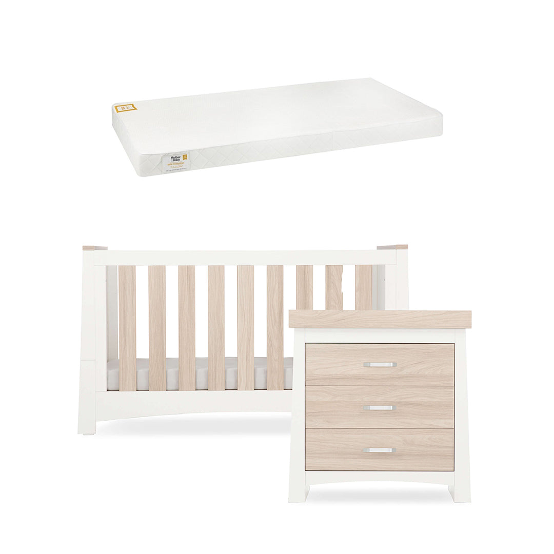 CuddleCo Ada 2 Piece Set 3-Drawer Dresser Cot Bed  - White/Ash