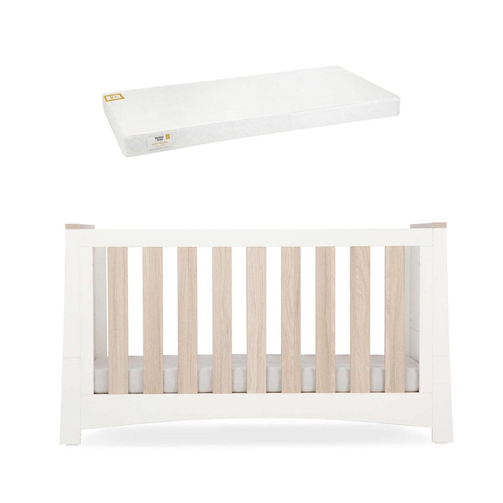 CuddleCo Ada Cot Bed - White/Ash-Cot Beds-White/Ash-Pure Gold Anti Allergy Coir Pocket Sprung Cot Bed Mattress | Natural Baby Shower