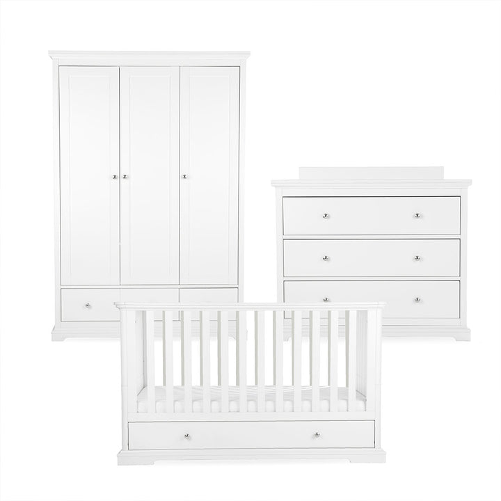 CuddleCo Beaumont 3pc Set - Low Cot Bed - White-Nursery Sets-White- | Natural Baby Shower