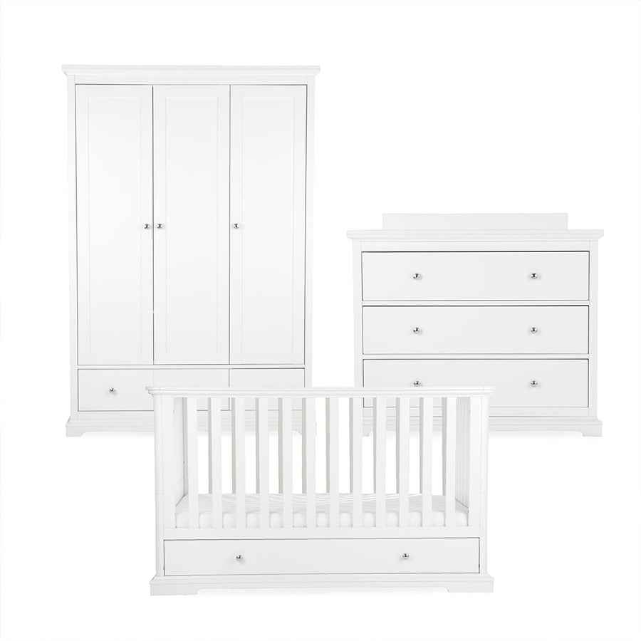 CuddleCo Beaumont 3pc Set - Low Cot Bed - White-Nursery Sets-White- | Natural Baby Shower