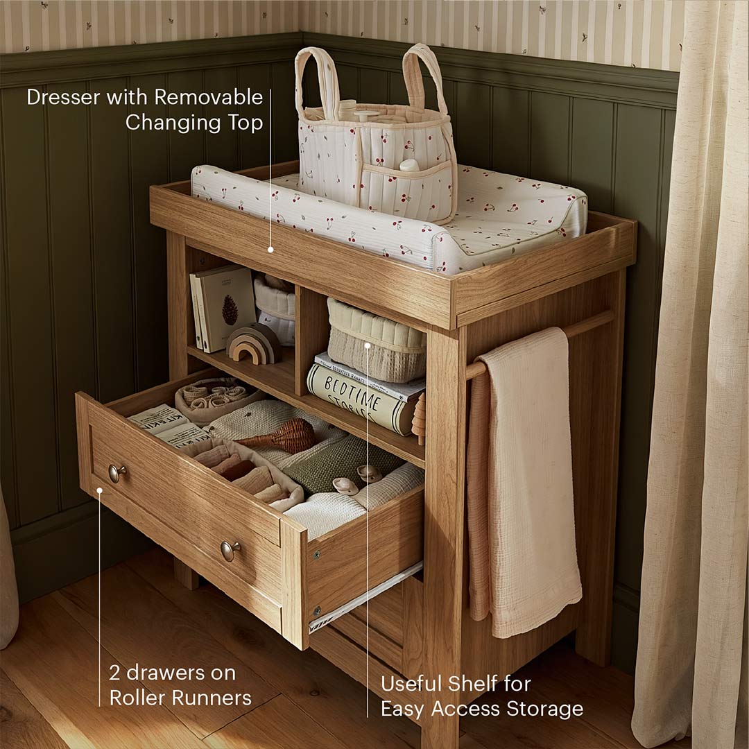 CuddleCo Burford Dresser Changer - Oak-Changing Units-Oak- | Natural Baby Shower