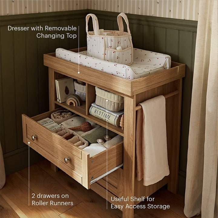 CuddleCo Burford Dresser Changer - Oak-Changing Units-Oak- | Natural Baby Shower