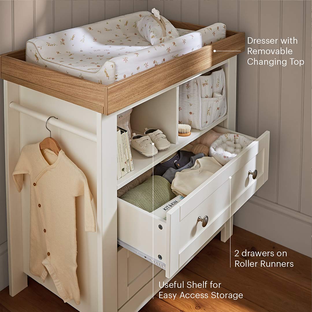 CuddleCo Burford Dresser Changer - White/Oak-Changing Units-White/Oak- | Natural Baby Shower