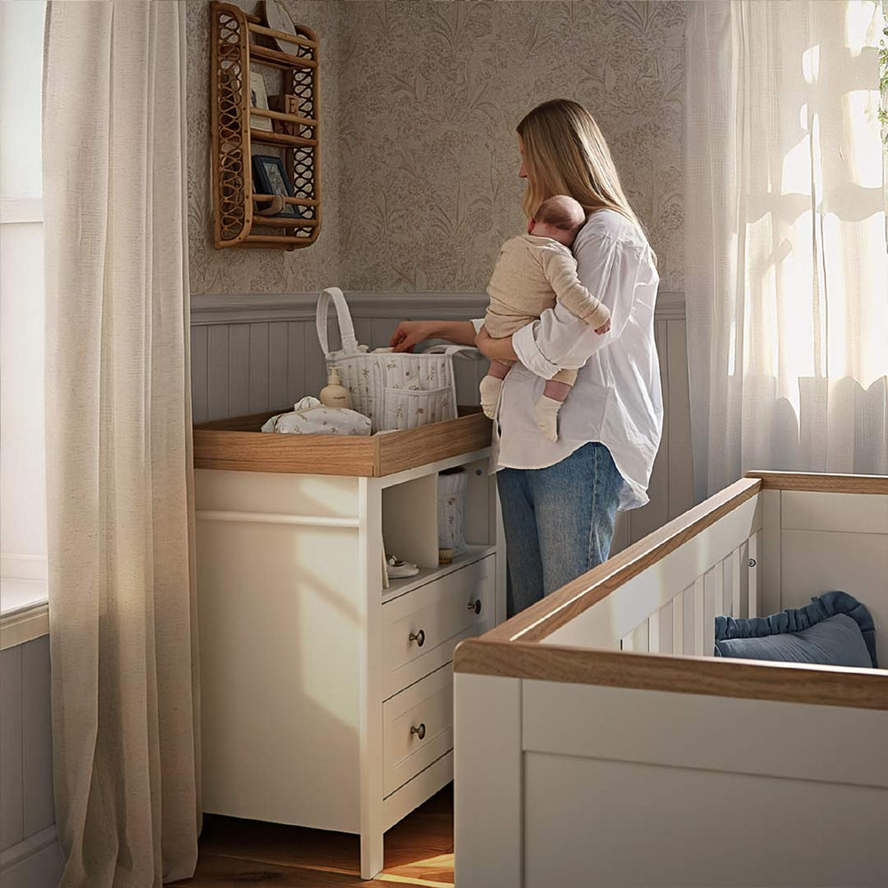 CuddleCo Burford Dresser Changer - White/Oak-Changing Units-White/Oak- | Natural Baby Shower