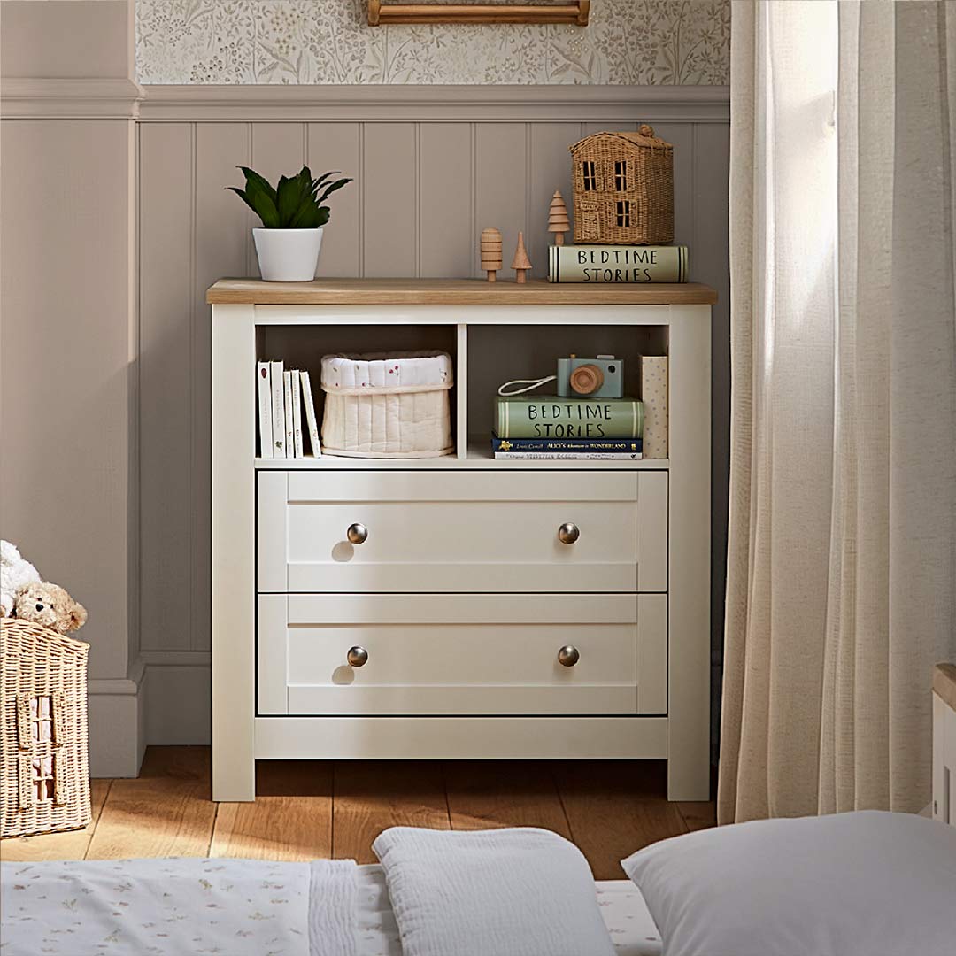 CuddleCo Burford Dresser Changer - White/Oak-Changing Units-White/Oak- | Natural Baby Shower