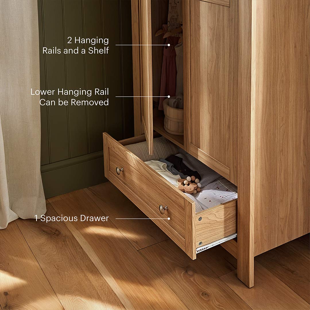CuddleCo Burford Wardrobe - Oak-Wardrobes-Oak- | Natural Baby Shower