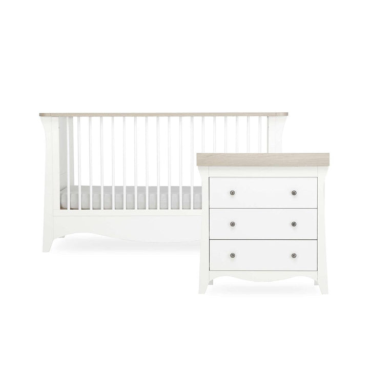 CuddleCo Clara 2 Piece Set 3-Drawer Dresser + Cot Bed  - White/Ash