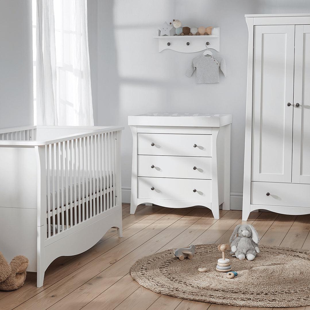 CuddleCo Clara 3 Piece Set 3-Drawer Dresser Cot Bed + Wardrobe - White-Nursery Sets- | Natural Baby Shower