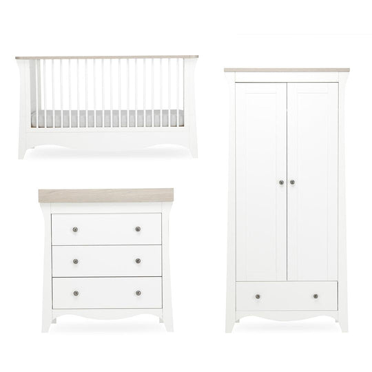 CuddleCo Clara 3 Piece Set 3-Drawer Dresser Cot Bed + Wardrobe - White/Ash-Nursery Sets-White/Ash-No Mattress | Natural Baby Shower