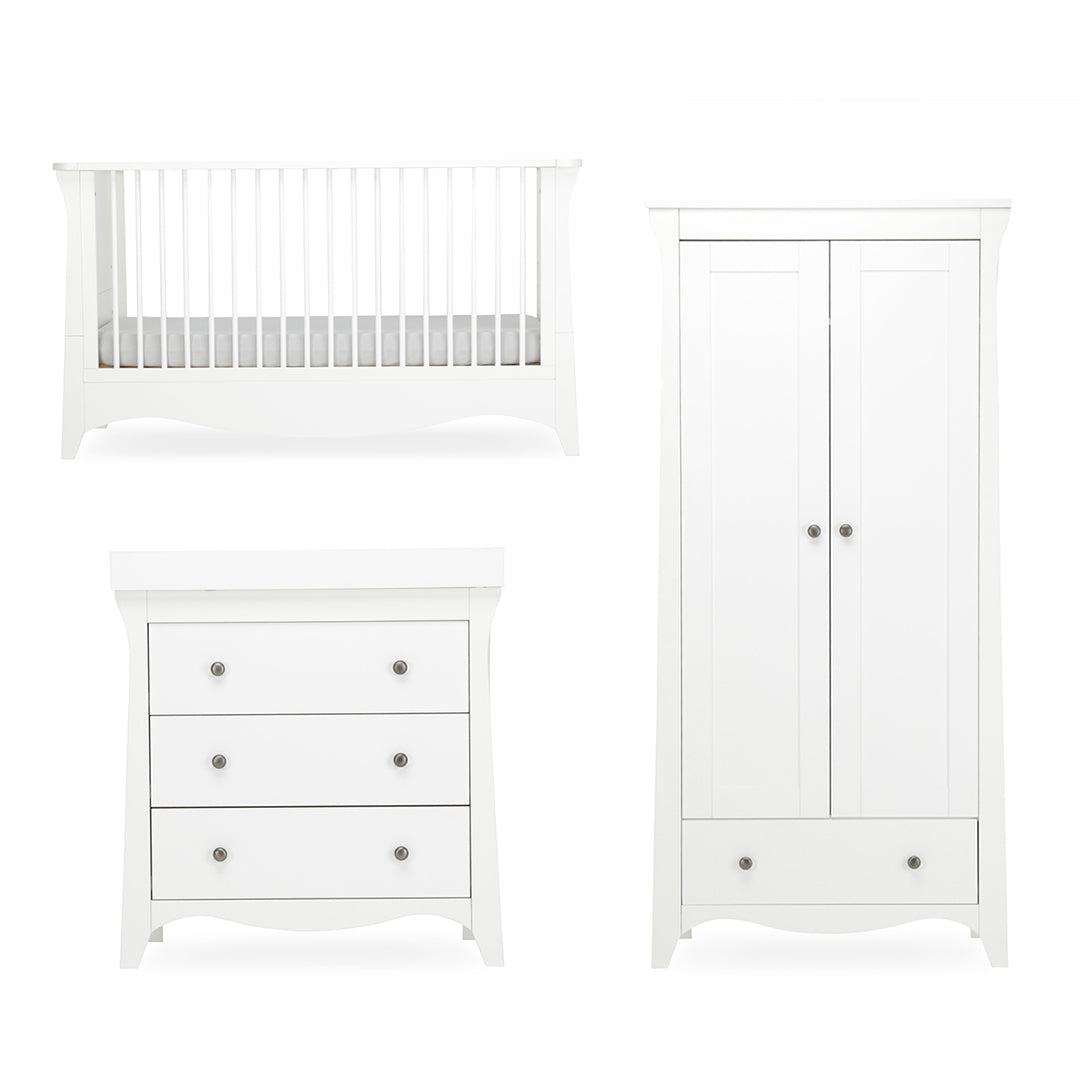 CuddleCo Clara 3 Piece Set 3-Drawer Dresser Cot Bed + Wardrobe - White-Nursery Sets-White-No Mattress | Natural Baby Shower