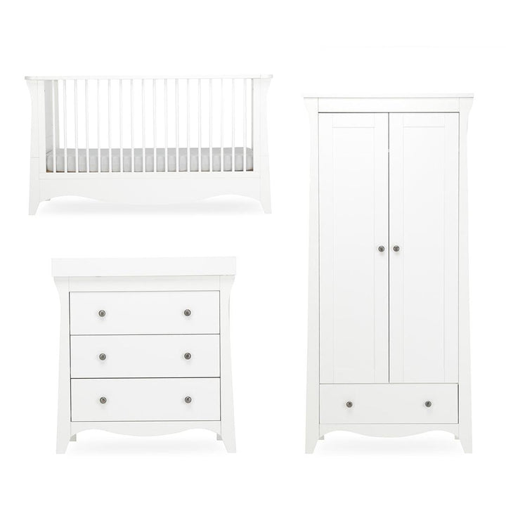 CuddleCo Clara 3 Piece Set 3-Drawer Dresser Cot Bed + Wardrobe - White-Nursery Sets-White-No Mattress | Natural Baby Shower