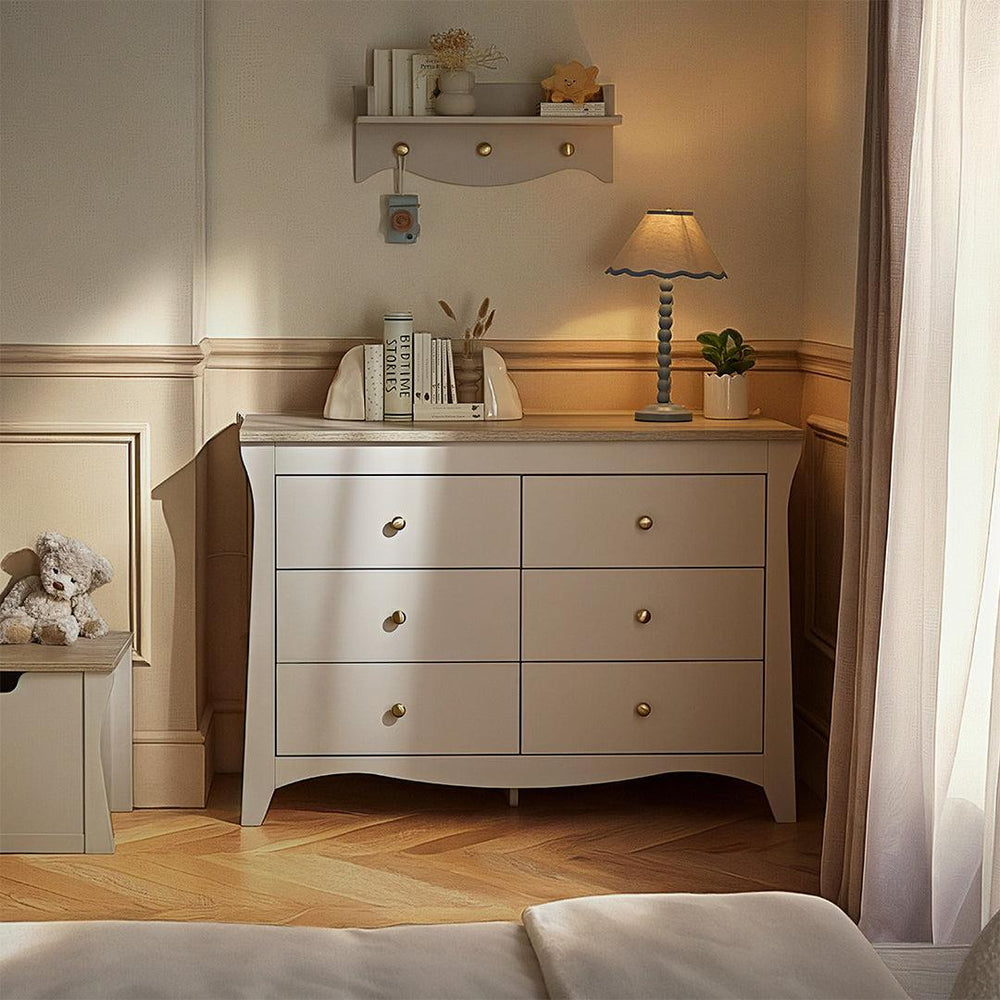 CuddleCo Clara Wide 6 Draw Dresser Changer - Cashmere/Ash-Changing Units-Cashmere/Ash- | Natural Baby Shower