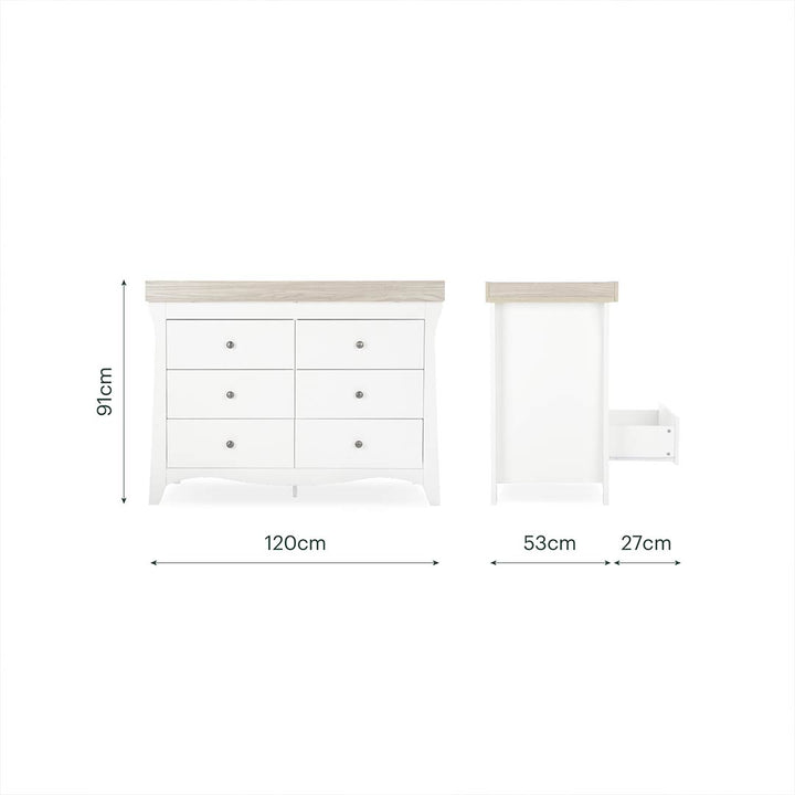 CuddleCo Clara Wide 6 Draw Dresser Changer - White/Ash-Changing Units-White/Ash- | Natural Baby Shower
