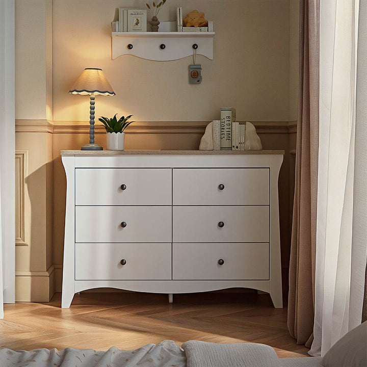 CuddleCo Clara Wide 6 Draw Dresser Changer - White/Ash-Changing Units-White/Ash- | Natural Baby Shower