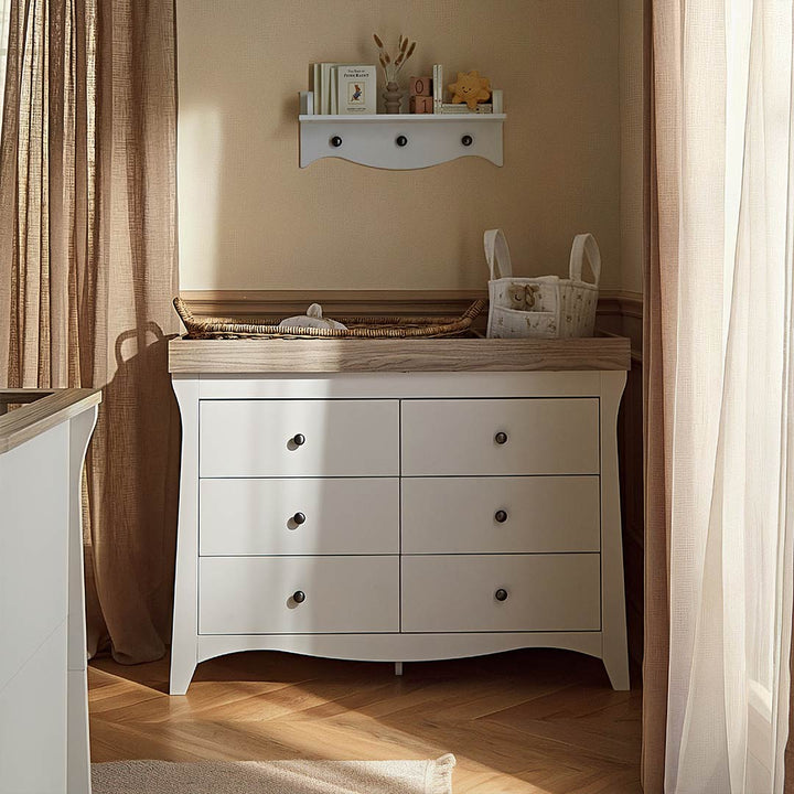 CuddleCo Clara Wide 6 Draw Dresser Changer - White/Ash-Changing Units-White/Ash- | Natural Baby Shower